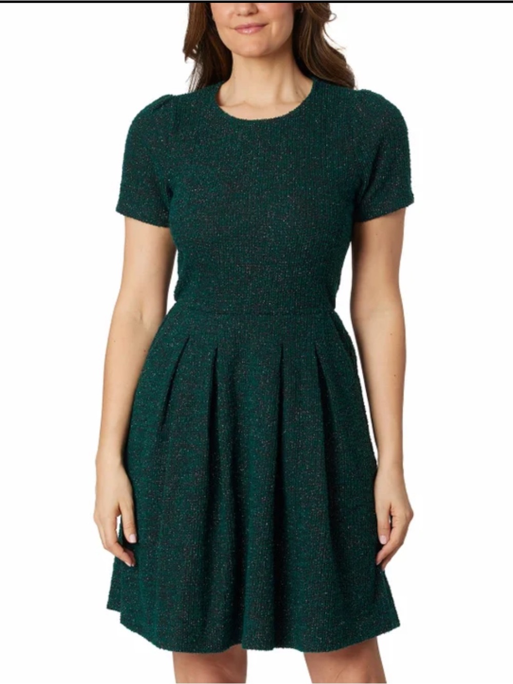 Draper James Women's Knit Tweed Dress Short Sleeve Dark Green -Size Small NWT